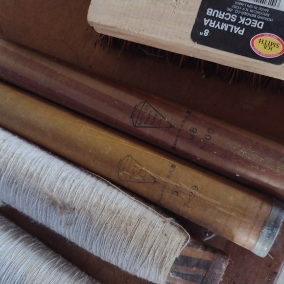 Antique Wooden Spools with Yarn - Picture 2 of 3